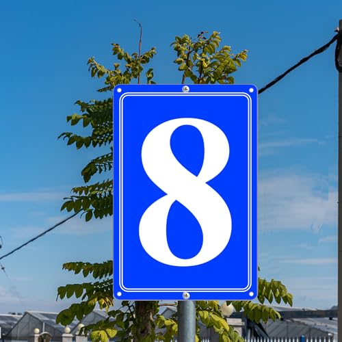Image of Premium Aluminum Number Signs 8, Metal 12 inch X 8 inch Blue Numbered Signs Outdoor for Parking Lots, Floor, Dock, Court, Aisle, Field, High Visibility, No Fade, Weather-resistant
