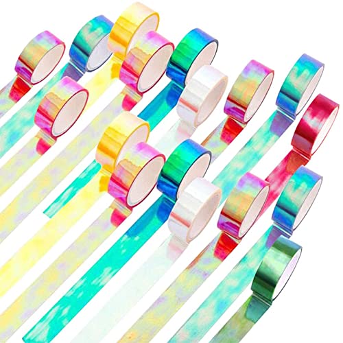 Kissbuty Holographic Colored Masking Tape Set, 20 Rolls Rainbow Masking Tapes Translucent Labelling Tapes Decorative Waterproof Adhesive Iridescent Graphic Art Tape For Arts Diy Office Supplies #TOP22