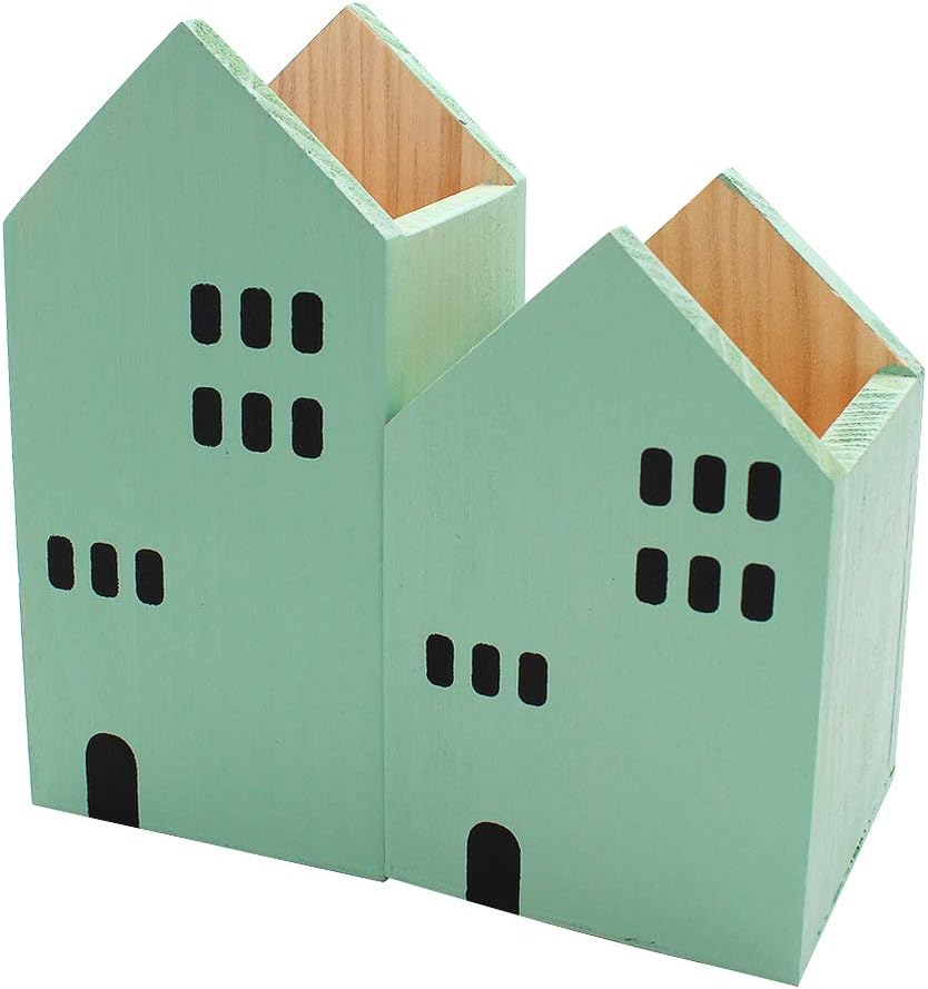 SIPLIV Wooden Pencil Holder Pen Containers, Wood House Shape Pen Cup