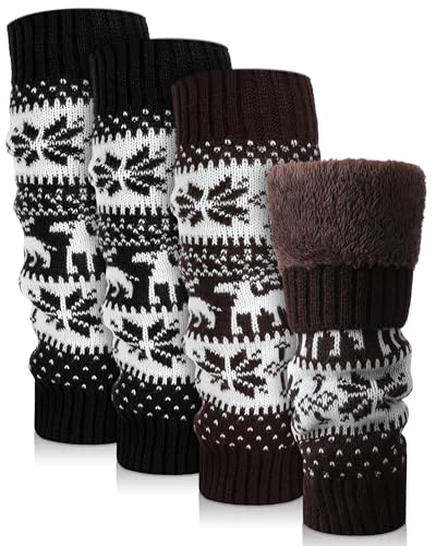 Shihanee 2 Pairs Winter Fleece Lined Leg Warmer for Women Boot Toppers Socks Vintage Long Socks High Leg Sleeves for Outdoor in Cold Weather Holiday