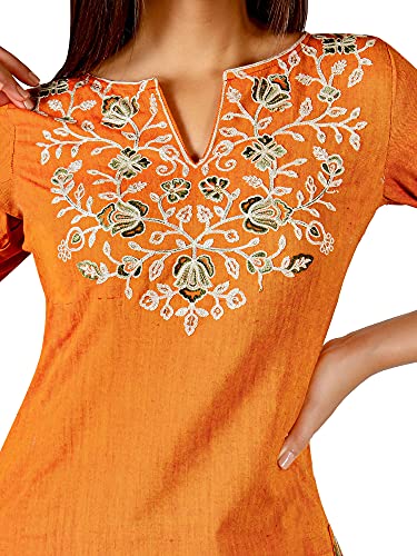 Image of d'WiU 100% Khadi Cotton Fabric Long Princess Line Long Kurta /Kurta Set /Suit with Embroidered Palazzo Pant for Women's & Girls,-01 Piece-Sleeves : 3 /4 th sleeves