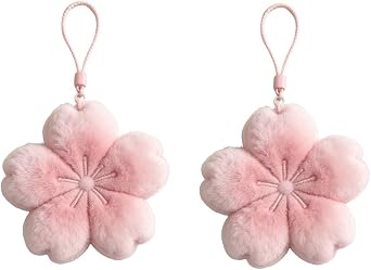 Plush Cherry Blossom Keychain, Kawaii Japanese Flower Keyring, Soft Fluffy Charm for Purse, Tote, Backpack, Car Keys