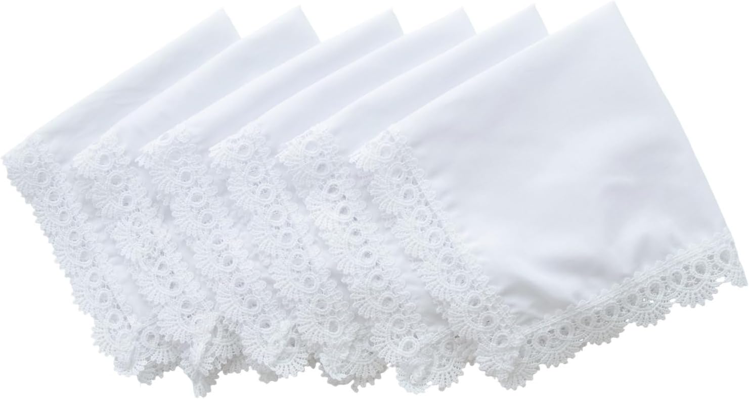 MZLIU Womens Wedding Handkerchiefs Pure White Cotton Hankies Crochet Lace
