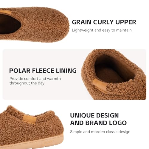 Memory Foam Slippers for Women - Indoor Cozy House Slip-on with Warm Curly Full Narrow2