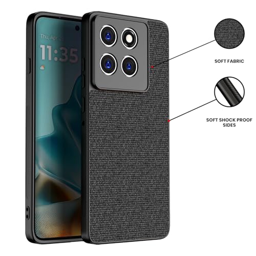 Image of Kapa Soft Full Fabric Protective Back Case Cover for Moto Edge 60 / Edge 60 Fusion | Shockproof Slim Hard Anti Slip Back Case (Black)