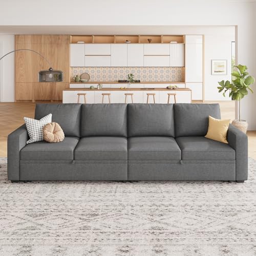 Image of HONBAY Modular Sectional Sleeper Sofa Bed, with Pull Out Bed, Linen Convertible Sectional Couches for Living Room - Dark Grey