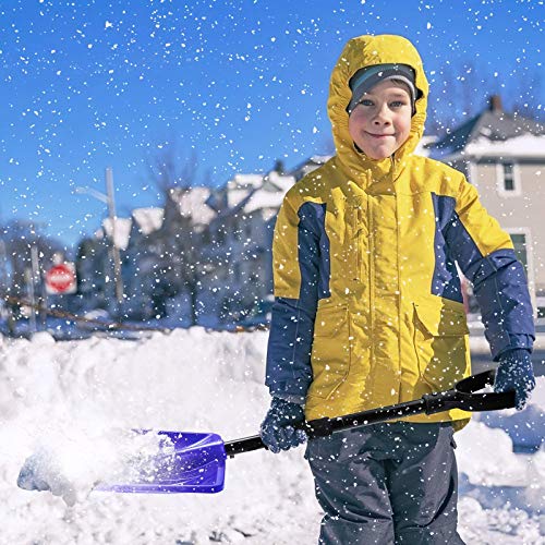 IPSXP Snow Shovel,Detachable Plastic Emergency Snow Shovel (31.5in/80cm) with Stainless Steel Pole and Aluminum Edged Wide Blade Shovel, Perfect for Car Driveway, Camping and Outdoor Emergency (Blue)