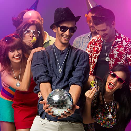 Sureio 20 Pcs Mirror Disco Ball Costume Necklaces 70s Disco Silver Hanging Balls Ornament Stage Props Party Favor Halloween Decoration for Dance Supplies(1.18 Inch)3