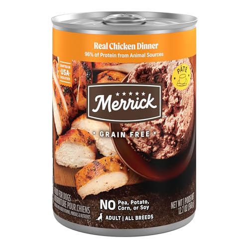 Image of Merrick Grain Free Premium And Natural Canned Dog Food, Soft And Healthy Wet Recipe, Real Chicken Dinner - (Pack of 12) 12.7 oz. Cans