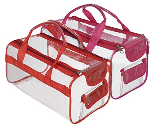 Image of Kuber Industries 2 Pcs PVC Large Transparent Makeup Pouch Bag with Zip Closure | Toiletry Bag | Versatile Cosmetic /Toiletry Pouch for Men and Women | Red