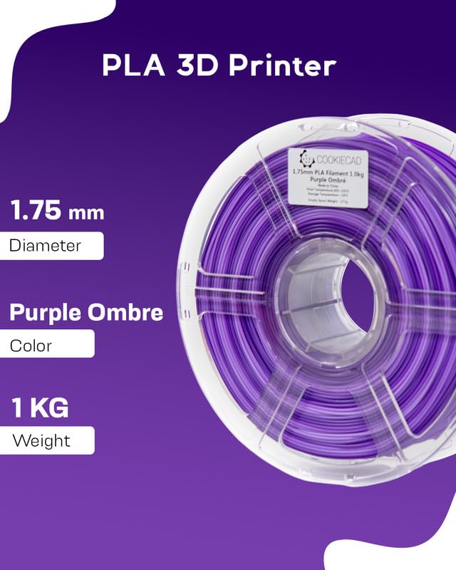 Image of Cookiecad PLA Filament 1.75mm 1kg Rainbow Multicolor 3D Printer Filament - Purple Ombre PLA