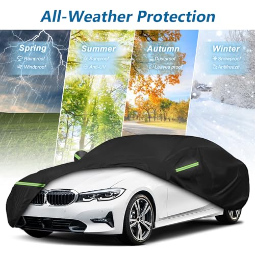 Image of Waterproof Car Cover for BMW 3 Series 2007-2023 210D Oxford & Cotton Lining | for M3 M340i 340i 335i 330i 328i 320i E90 F30 G20, Outdoor All Weather Full Cover with Zipper, Windproof