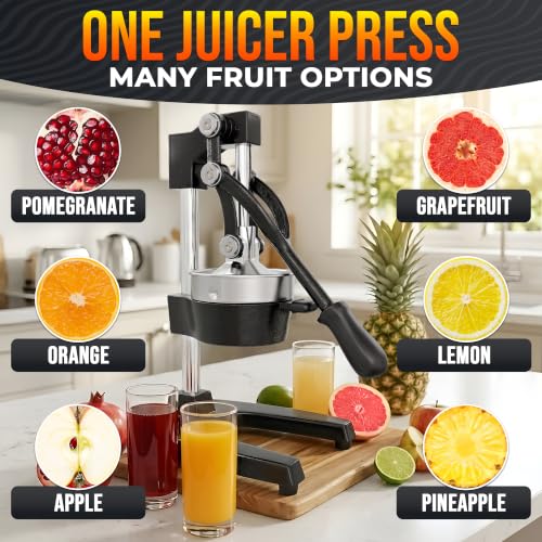 Image of Cast Iron Juicer Hand Press, Heavy-Duty Squeezer - One Pull Extracts Full Juice with No Electricity - Manual Citrus Press Juicer & Orange Squeezer for Lemon, Lime, and Lemonade at Home or Bar (Black)