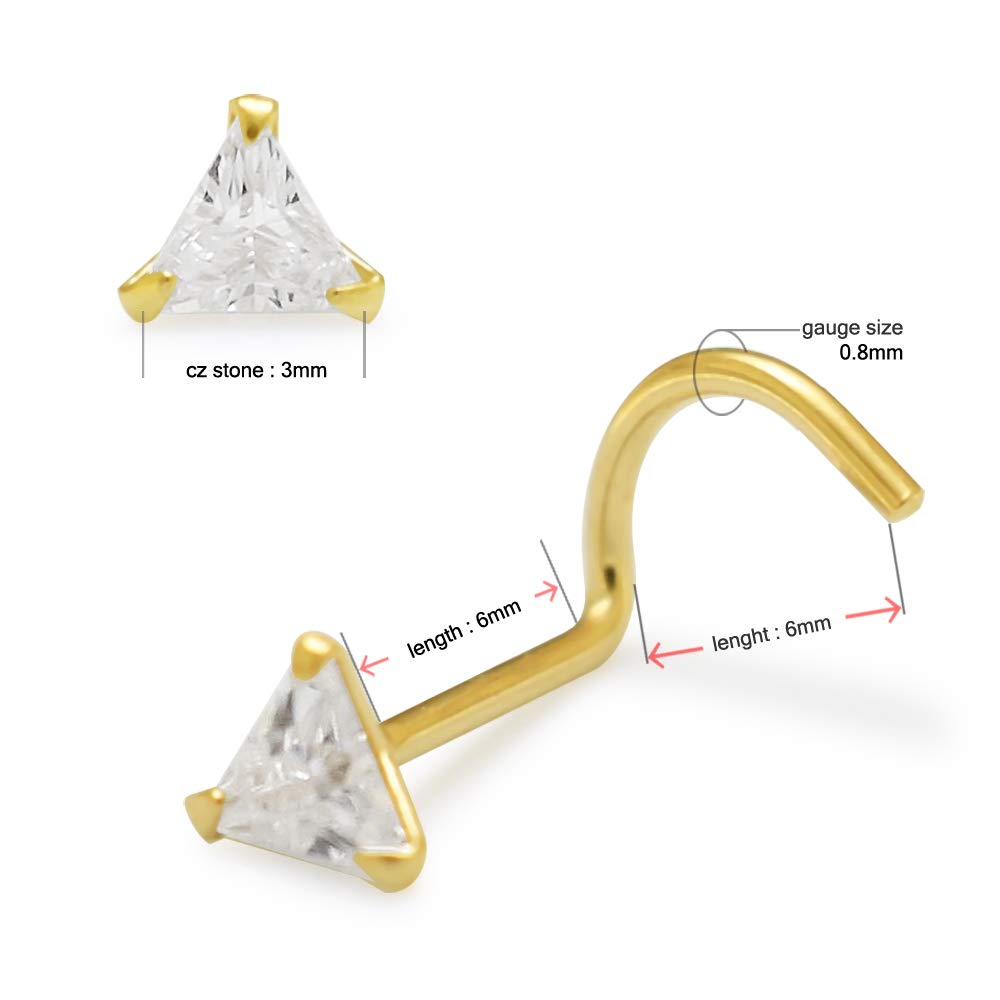 Monster Piercing 14K Gold Echtgold | Nasenpiercing Nasenstecker Stud | Kristallstein | Stabstärke: 20G (0,8 mm) | Stablänge: 7mm | Hypoallergen