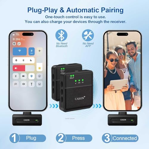 Image of CASON SX8 Wireless Mic for You Tube & Content Creators with Ultra Noise-Cancelling Feature and 20m Long Range Microphone for Vlogging with iPhone /Android Devices(2 Mic)