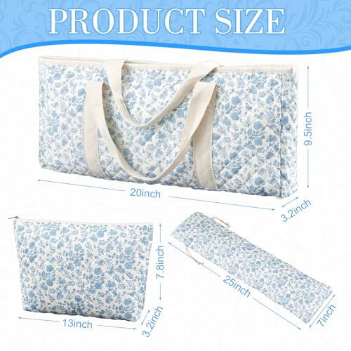 Set 3 Piezas Bolsas Acolchadas Mahjong Azul Floral miniatura 3