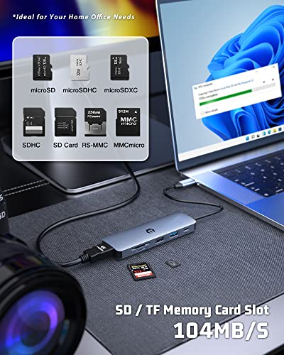 USB C Hub, HOPDAY 6 in 1 USB C Adapter for MacBook Air/Pro, Dual Display 4K HDMI Docking Station (USB A 3.0, 100w PD - Image 3
