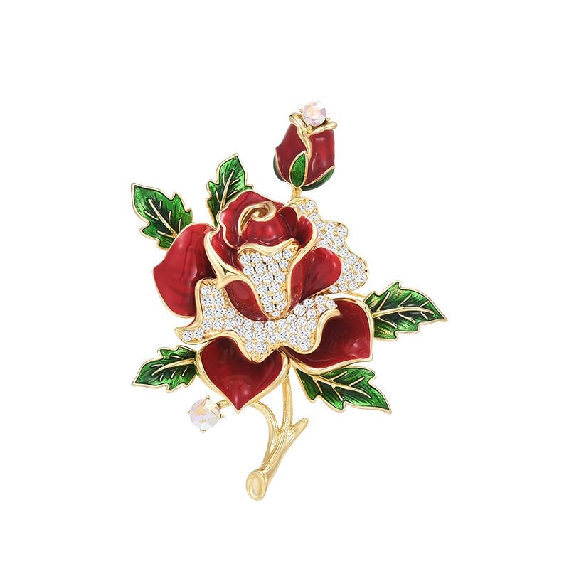 Image of Flower Brooch Pins for Women Red Rose Pin Dress Sweater Jacket Costume Jewelry Pins Wedding Holiday Gift Accessories (Red Rose)