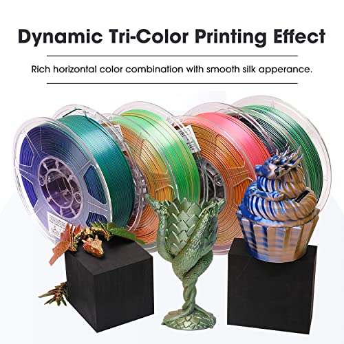 Image of eSUN Silk Mystic PLA Filament 1.75mm, Shiny Silk Three Color Co Extrusion 3D Printer Filament, 1KG (2.2 LBS) Spool 3D Printing Color Change Filament for 3D Printers,Blue Orange Green