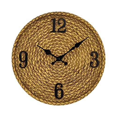 Reloj de pared de resina de ratán de imitación, reloj de pared impermeable de alta precisión de 30,5 cm, para decoración de casas de campo, jardines, patios y porches, sin pilas