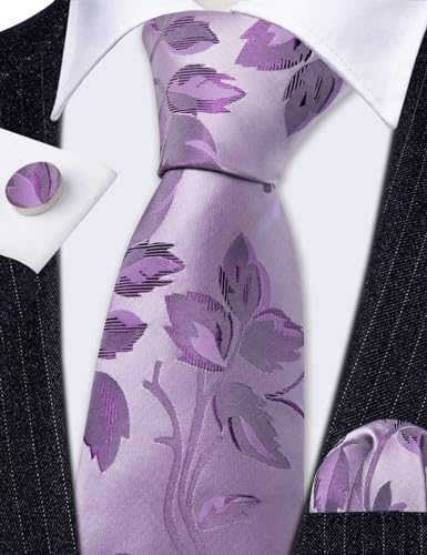 Image of Barry.Wang Flower Ties for Men Handkerchief Cufflinks Set Wedding Necktie Set Party