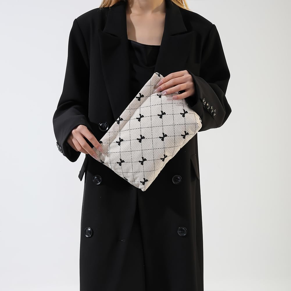 MRKU Kosmetiktasche, 2er-Set, Reise-Kosmetiktasche für Damen, Hautpflege, Schleifenmuster, Cord, großes Fassungsvermögen 22,5 x 18 cm