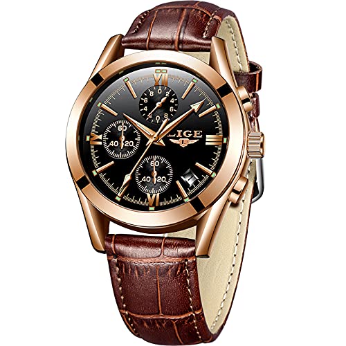 LIGE Relojes Hombres Cronógrafo Impermeable Diseñador Luminoso Casual Correa de Cuero Cuarzo Analógico Fecha Regalo eloj de Pulsera