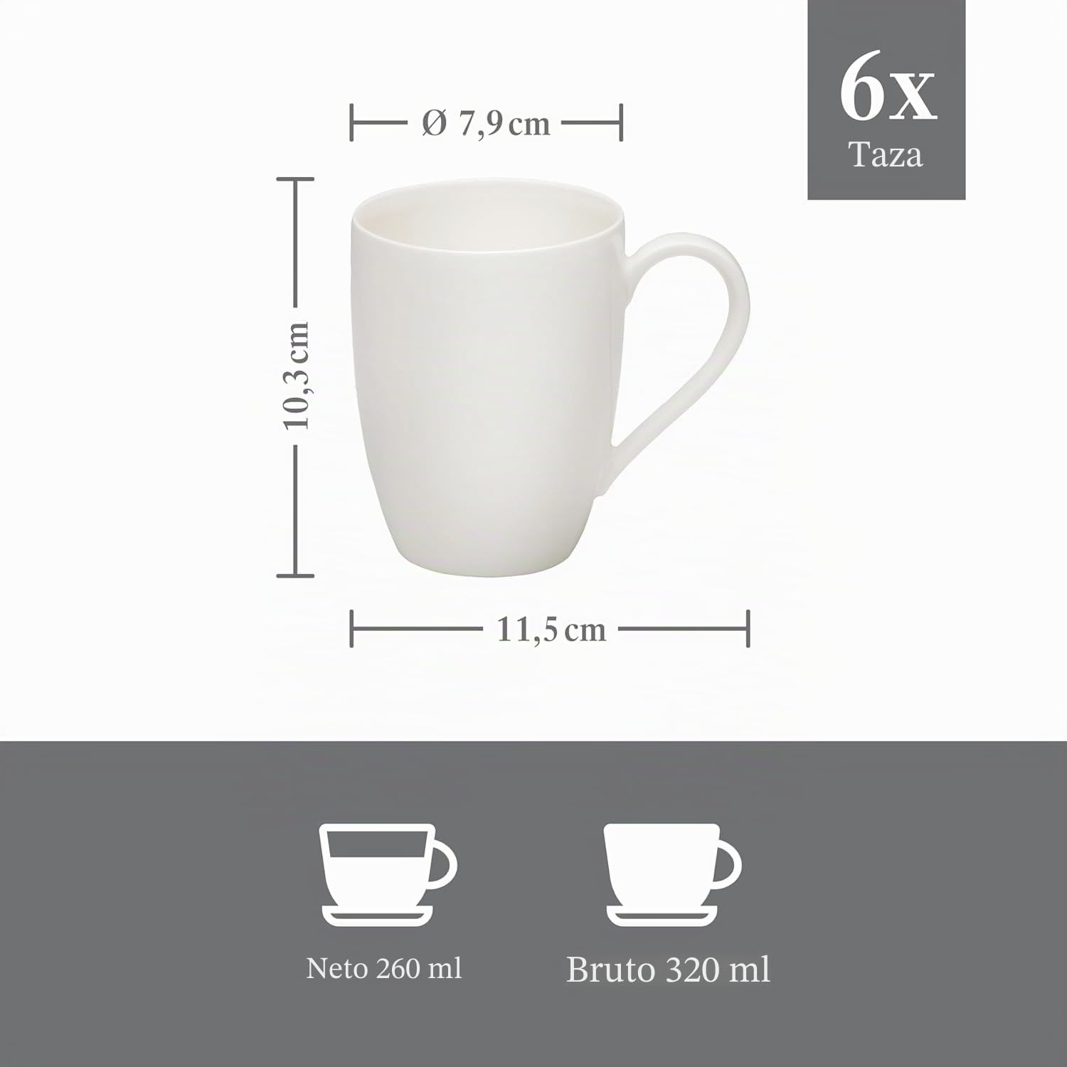 vivo by Villeroy & Boch Group Basic White Taza de café, Set de 6 piezas, 300 ml, Porcelana Premium, Blanco