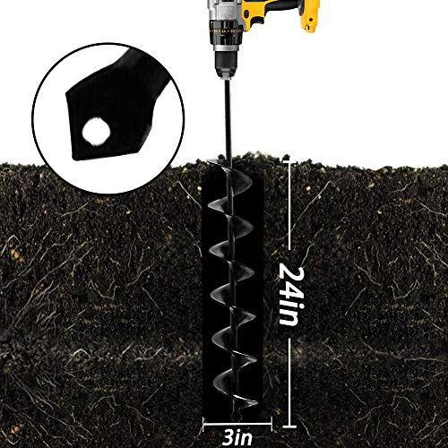 Sorangeun 3X24-Inch Garden Auger Drill Bit For Planting And Post Hole Digging - Upgraded Spiral Design, Solid Shaft - Hex Driver Drill Compatible #TOP5
