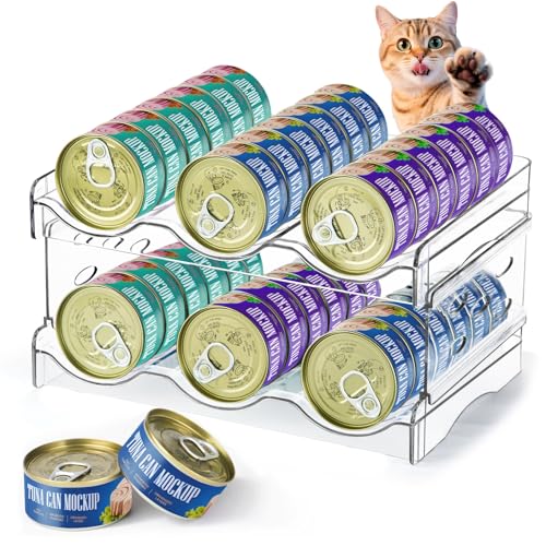 REFLYING Cat Food Can Organizer Can Organizer for Pantry Transparent Cat Food Storage Container Holds 36 (3.5oz) Cans Canned Food Organizer and Storage for Countertop Kitchen Cabinet (2 Layers)