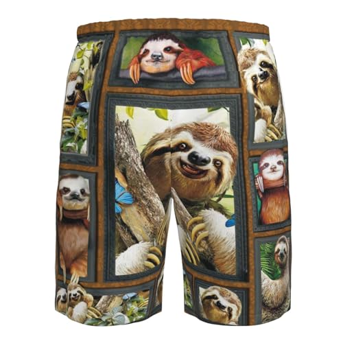 3D Sloth Mens Swim Trunks Quick Dry Casual Lightweight Drawstring Board Shorts with Pockets Cool Mesh Lining 6