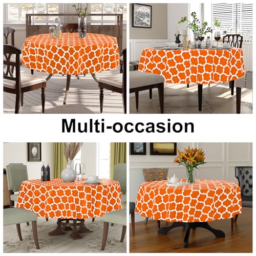 Image of Smiry Round Table Cloth, Flannel Backed Vinyl Tablecloth, 60 inch Round | Waterproof Plastic Tablecloths, Wipeable Table Cover for Dining, Indoor and Outdoor (Orange)