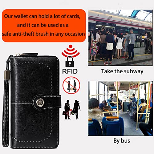 Image of Women Leather Wallet Crossbody Shoulder Bag with Double Zipper and Mobile Phone Purse with Shoulder Strap
