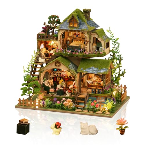 Cuteefun Maquette Maison Miniature pour Adulte à Construire, Mini Maison de Poupée avec LED, Artisanat en Bois et Adolescents à Construire, Anniversaire,...