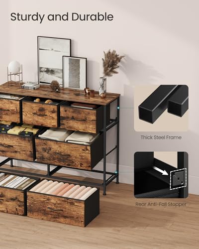 Image of SONGMICS BELLAH Collection - Dresser for Bedroom, Chest of Drawers, Storage Organizer Unit, Closet, Entryway, Steel, 7 Drawers, Industrial, Rustic Brown and Ink Black ULGS323B02S
