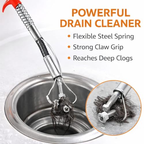 Image of Kitchen & Bathroom Cleaning Combo | Drain Cleaner Spring Tool + 2-in-1 Scrub Brushes + Microfiber Cleaning Cloth Box | Sink, Tiles, Glass & Floor Cleaner