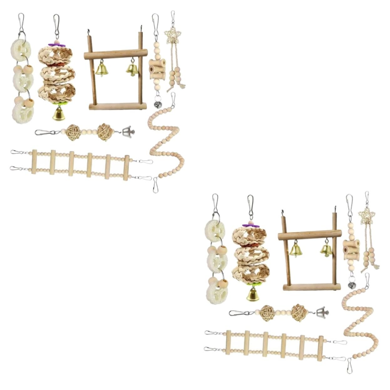 POPETPOP 2ensembles Cage à Oiseaux avec Balançoire Bois pour Perruche Jouet à Mâcher Amusant pour Perroquet pour Divertir Vos Oiseaux De Compagnie