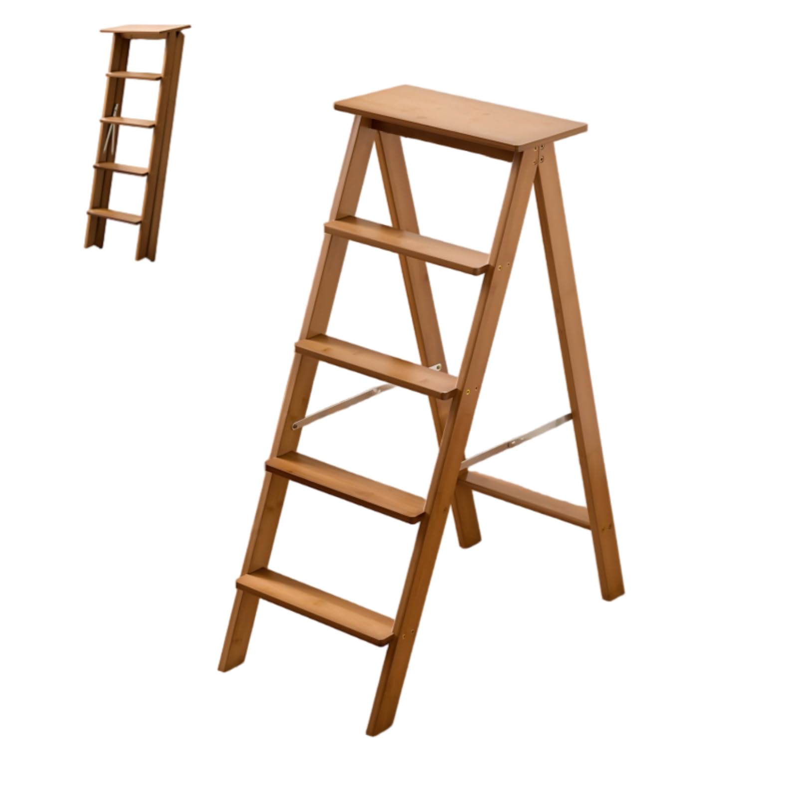 Escabeau pliant en bois à 3/4/5 marches, capacité de charge de 100 kg, Tabouret escabeau pliant multifonctionnel, large pédale antidérapante, pour la maison/cuisine/garage,échelle utilitaire(5 floors)