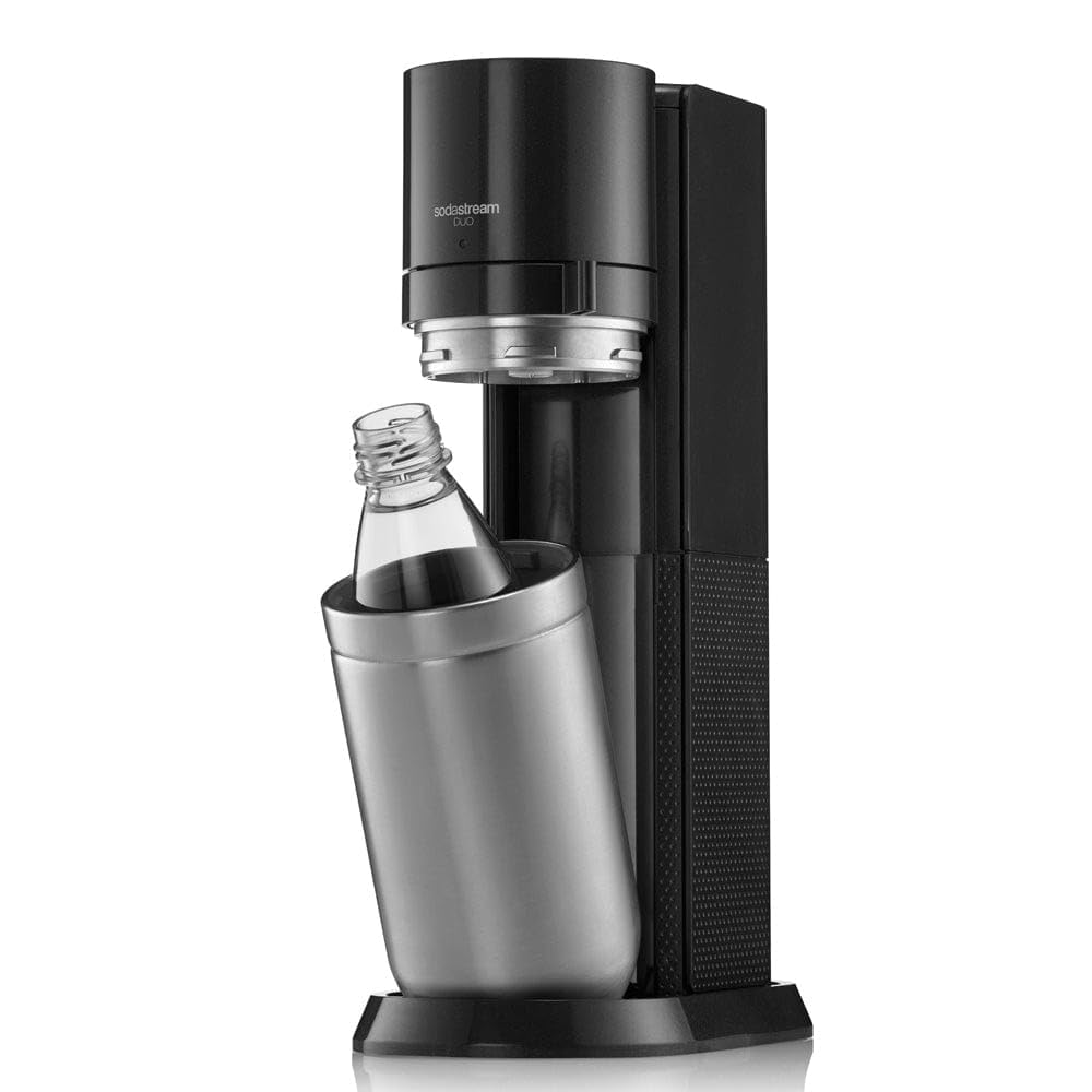 SodaStream Duo Sparkling Water Maker, Sparkling Water Machine & 2x 1L Fizzy Water Bottles, Retro Drinks Maker w. BPA-Free Water Bottle, Glass Carafe & Gas Bottle for Home Carbonated Water - Black