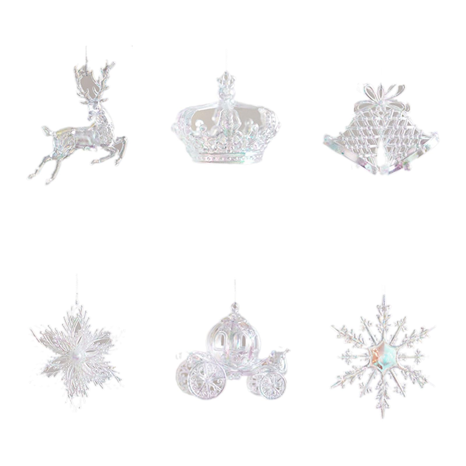 Tsophreniq 6PCS Christmas Decoration Acrylic Snowflake Crown Ornaments with Clear Lines ForXmas Hanging Pendants for Tree Pendant Charm