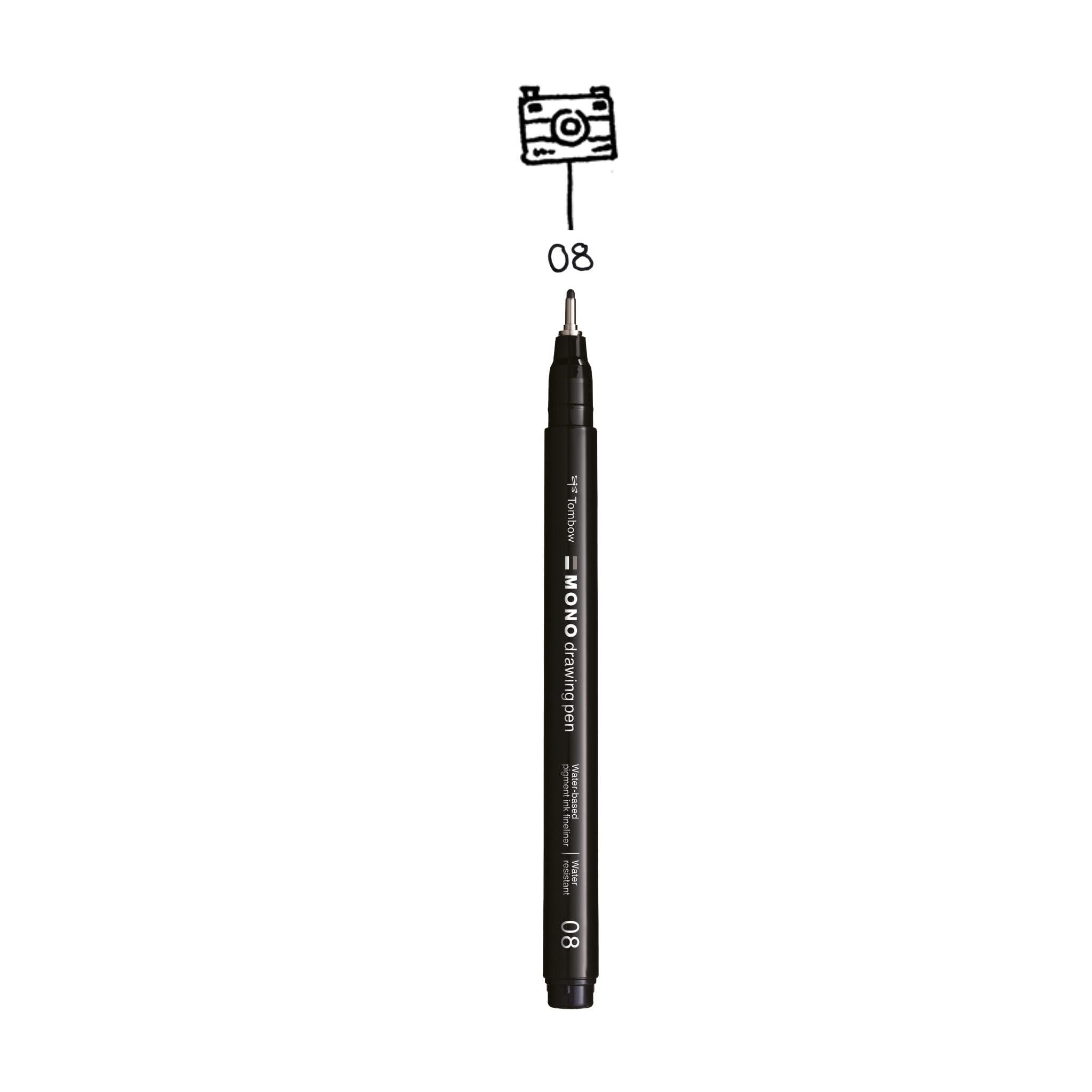 Tombow Fineliner MONO drawing pen, line width 08 (approx. 0.60 mm), pigment ink, water and light resistant, for sketching, illustrating and drawing, black, WS-EFL-H-08