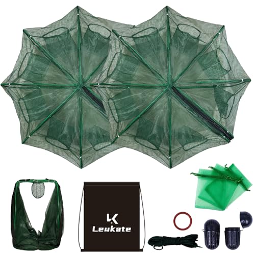 Leukate Collapsible Fishing Bait Minnow Trap - Durable Fish Trap Net for Minnow, Crab, Crayfish,...