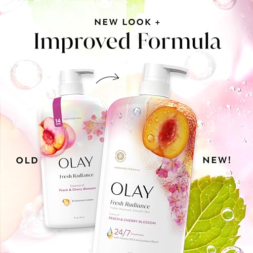 Olay Body Wash for Women, Fresh Radiance, 24/7 Skin-Loving Freshness, Visibly Radiant, Plant Based Cleansers, Vitamin B3 & Antioxidant Blend, For All Skin Types, Peach & Cherry Blossom Scent, 29 fl oz - image 9
