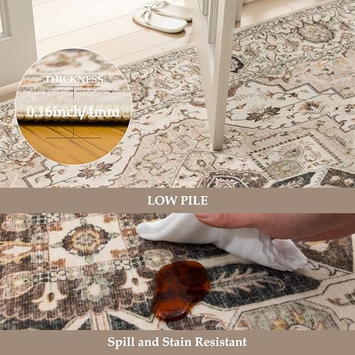 Winslssol 2x3 Washable Vintage Rug: Stain Resistant Small Carpet for Bathroom Entryway Non-Slip Backing Rugs for Bedroom Ultra Soft Low Pile Front Door Mat for Kitchen Dining Room 2x3 Beige — view 5