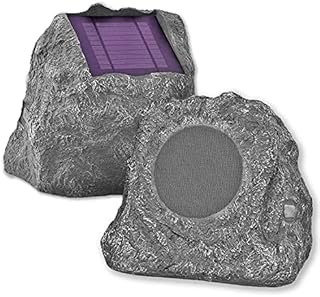 Innovative Technology Outdoor Rock Speaker Pair - Wireless Bluetooth Speakers for Garden, Patio, Waterproof, Built for all Seasons & Solar Powered with Rechargeable Battery, Music Streaming - Charcoal