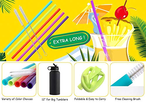 Hiware 12 Inch Extra Long Silicone Straws For Big Tumblers - 40 Oz Hydro Flask/Half Gallon Water Bottle Jug/30 Oz Yeti/Rict/Ozark Trail - Flexible Straws For Extra Tall Cups And Giant Mugs - 7 Pieces #TOP6