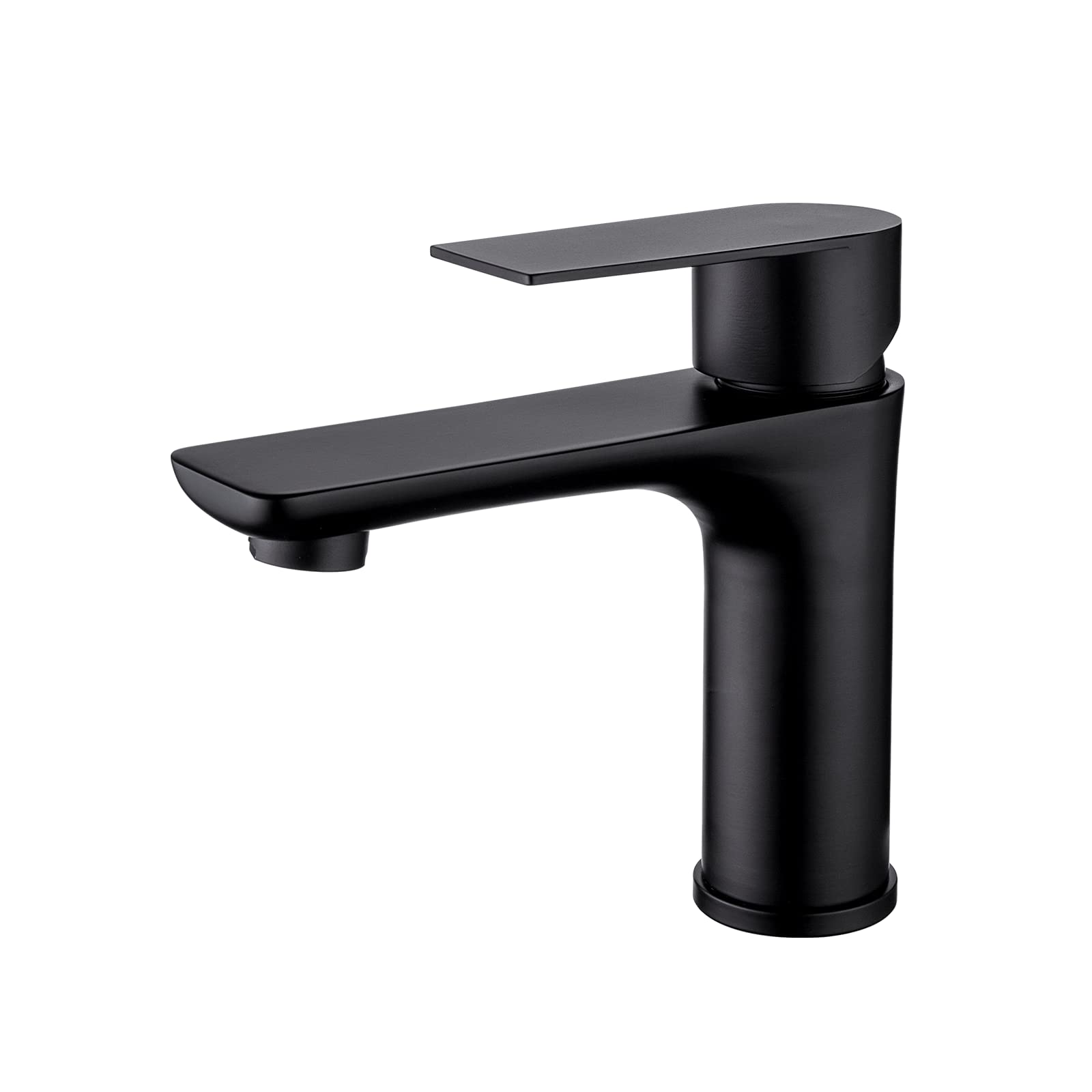 Bathroom Sink Faucet Single Hole Single Handle Stainless Steel Vanity Basin Tap Deck Mount Modern Lavatory (Matte Black)