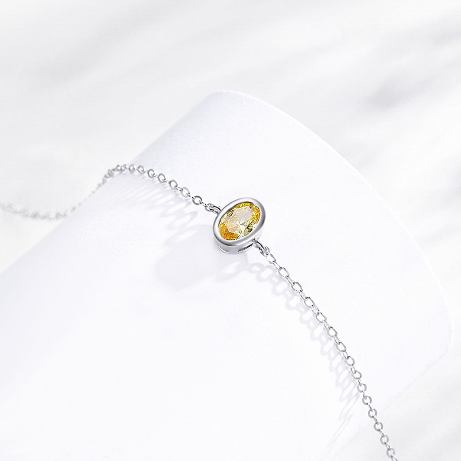 Donna Bracciali Catena Oro Bianco 9 K / 14 K / 18 K 750, Ovale con Citrino da 1 ct, Regolabile 16 CM + 5 CM, Bracciale da Donna Giallo Argento