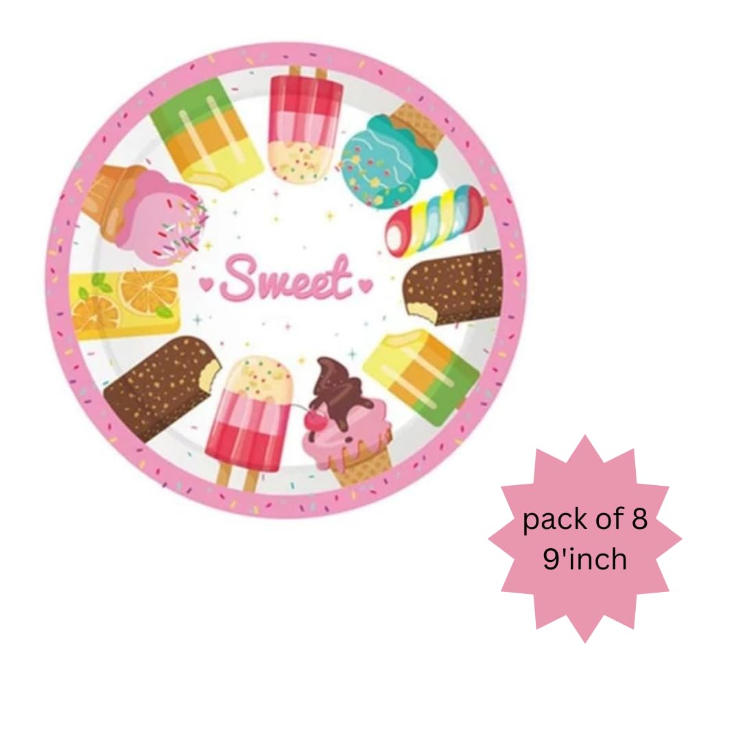WANNA PARTY Pack of 8 Candyland Party Tableware, Ice Cream Birthday Paper Plates,Candy Party Table Decorations for Girls 1