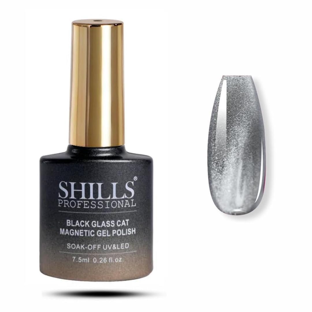 Black Glass Cat Eye Magnetic Gel Polish, Soak-Off UV & LED, Silver, 7.5ml-image-29